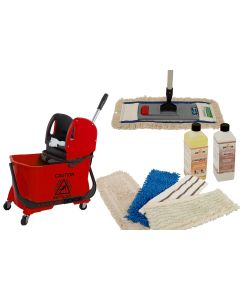 Wischmop Komplettset mit Fahrwagen 24 Liter und Ersatzmöppe und 2 x Profi Reinigungsmittel 50 cm breit