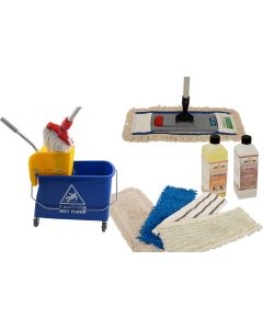 Wischmop Komplettset mit Mini Fahreimer incl. Presse 17 l  und Ersatzmöppe und 2 x Profi Reinigungsmittel 50 cm breit