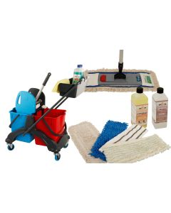 Wischmop Komplettset mit Doppelfahrwagen Reinigungswagen 17 Liter Kunststoff und Ersatzmöppe und 2 x Profi Reinigungsmittel 50cm breite